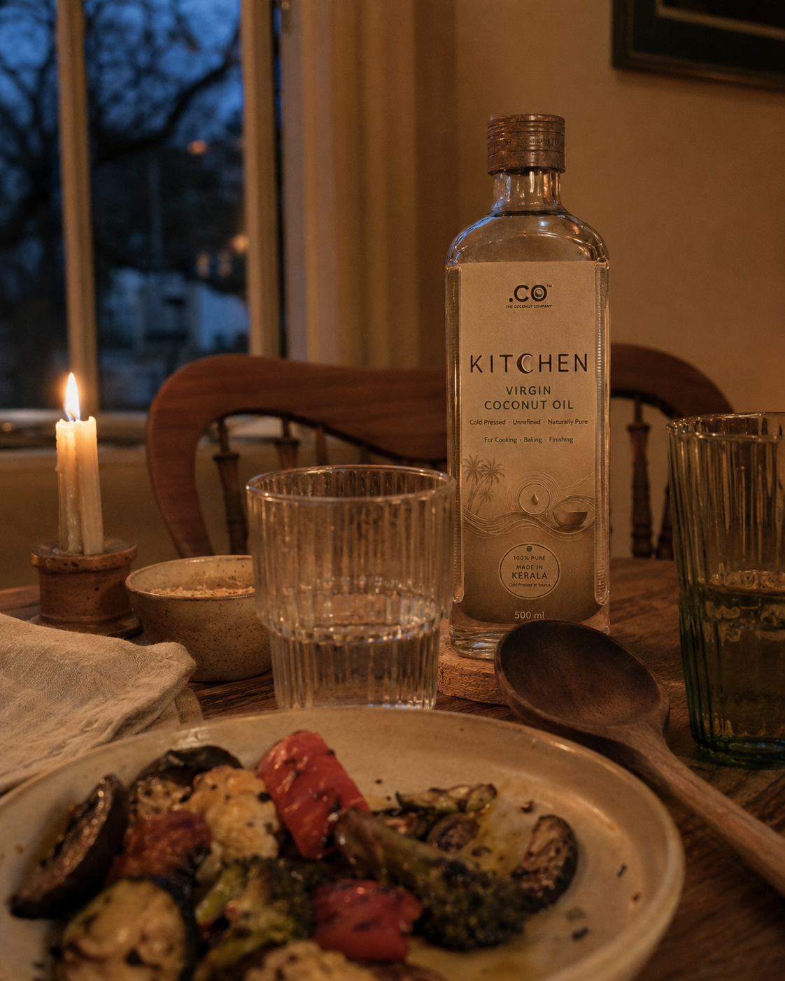 .CO virgin coconut oil at the dinner table