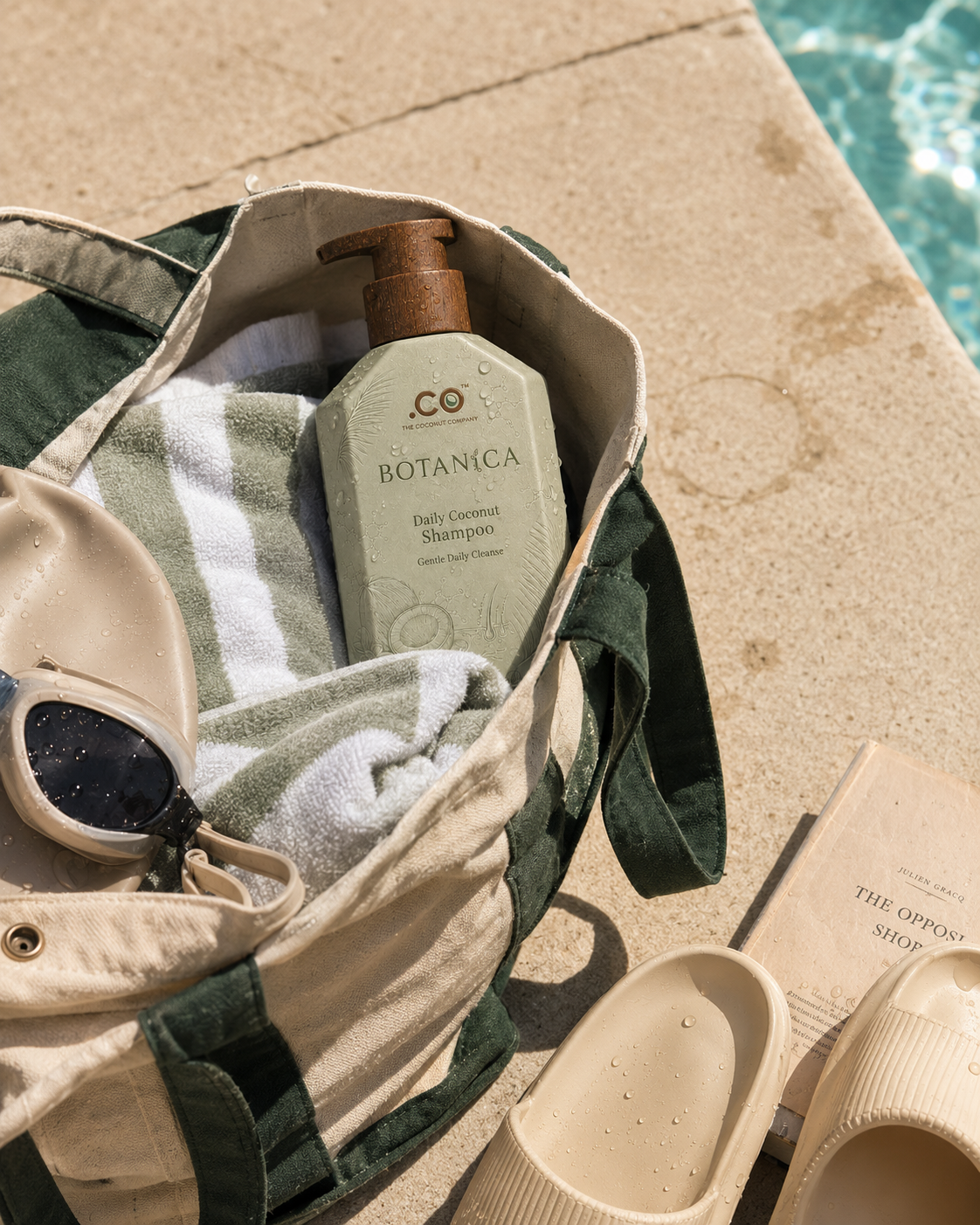 BOTANiCA coconut shampoo ready for a pool-day routine